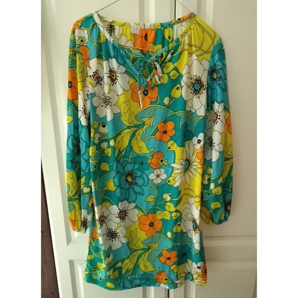Vintage Jeri Morton Shirt Dress Lingerie. Groovy Floral Hippie Print Size Small.
